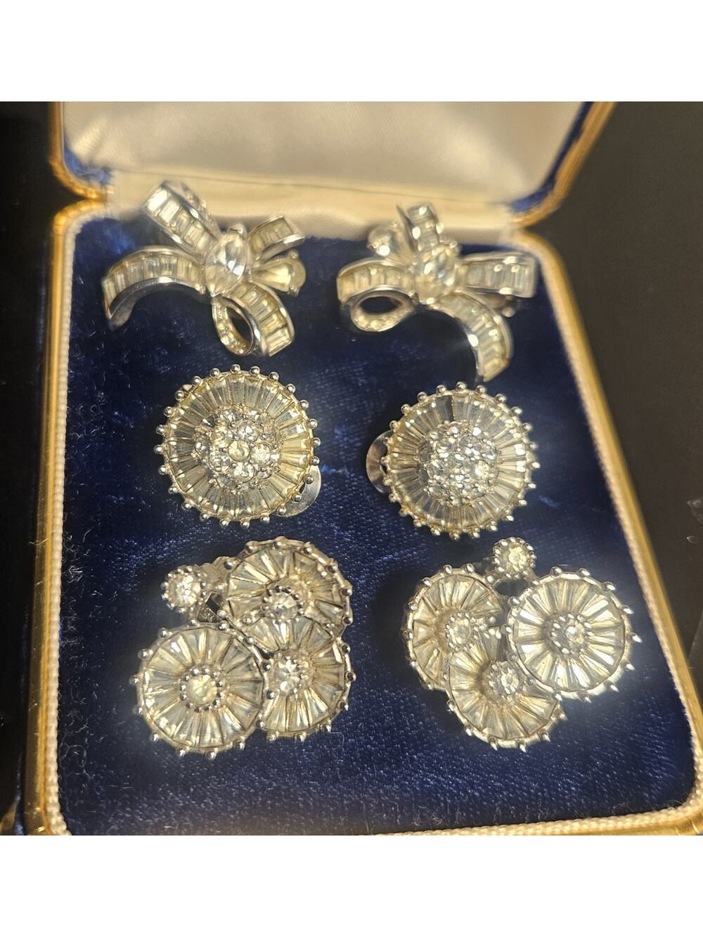 Vintage Pennino Rhinestone Jewelry Lot – 3 Pairs Earrings & Bracelet – Signed –